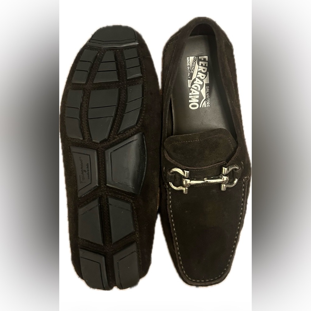 Salvatore Ferragamo Size 7 EEE Men's Loafers  Driving Moccasin Shoes Brown Suede